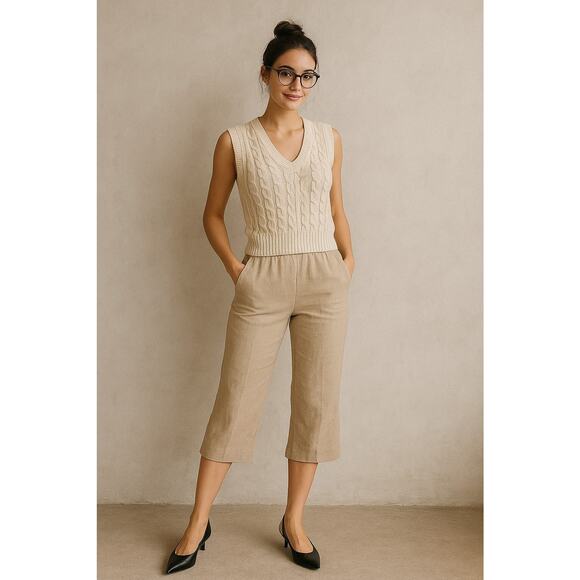 J.Jill Love Linen Pants Size XS Pockets Tan Beige Pedal Pushers Y2K Cleangirl - Picture 1 of 11